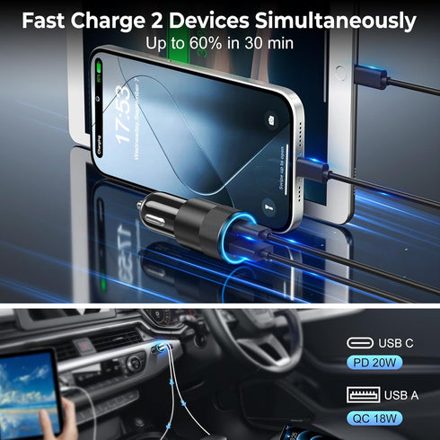 Car Charger USB C 3-Pack - Ancekoy 38W Dual Port PD + QC 3.0 Car Charger Adapter for Fast Charging iPhone 15 14 13 12