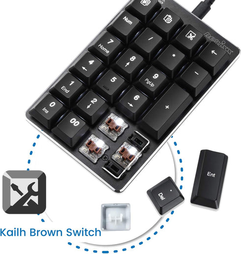 Perixx PERIPAD-303B, Backlit Mechanical Numeric Keypad, USB Office Shortcut Keys, Full Size 22 Keys