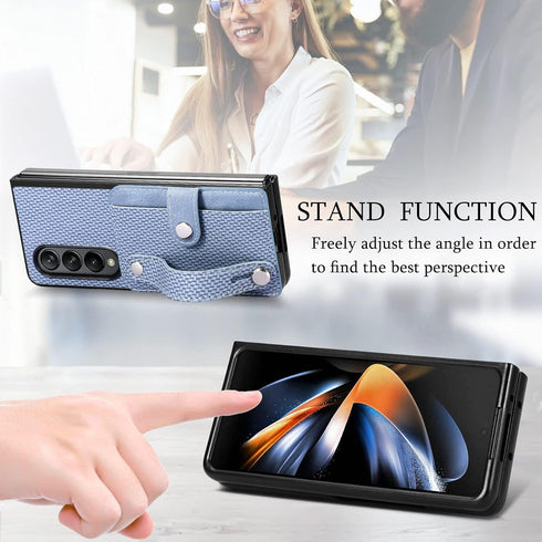 Asuwish Phone Case for Samsung Galaxy Z Fold 4 5G 2022 with Wrist Strap, Credit Card Holder Slot, Stand Kickstand