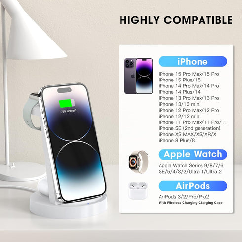 Anlmz 3 in 1 Charging Station for iPhone, Wireless Charger for Apple Products, Charging Dock Stand for AirPods, for