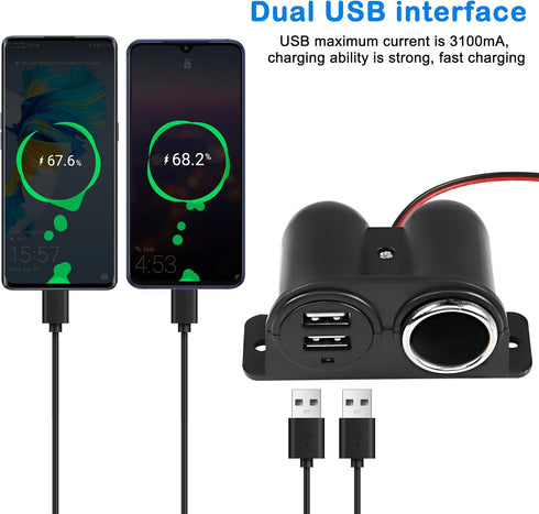 MEIRIYFA Dual USB Cigarette Lighter Socket Power Outlet Car Charger, 3.1A Dual USB + Cigarette Lighter Adapter