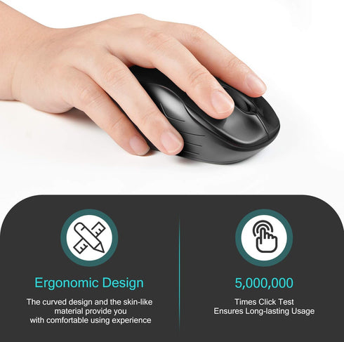 LeadsaiL Computer Wireless Mouse, 2.4G Ergonomic Portable Mobile Mouse, Cordless with USB Receiver, 3 Adjustable DPI