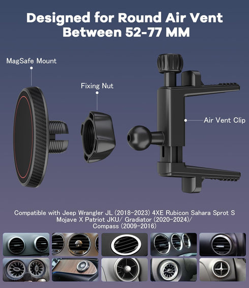 ALAFLY JL(2018-2025) (2020-2024) (2009-2016), 17 16 15 14 13 12 Magnetic Round Vent Car Phone Holder for Jeep Wrangler