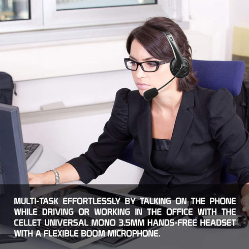 Cellet Wired Hands Free Headphones with 3.5mm Jack, Compatible with Computer, Cellphone, PC, Skype, Webinar, Smart