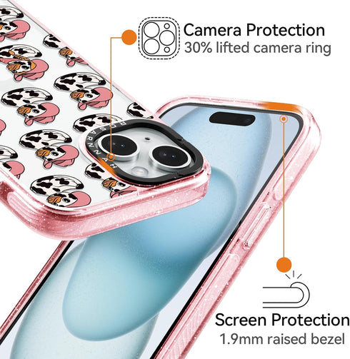 Rosarnnah 15 6.6 (6.1") for iPhone Case Cute - Durable Shockproof ft Drop Impact Phone Case - Funny Milk Cow Ducky