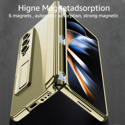 Shop Samsung Galaxy Z Fold 4 5G Clear Case with Gold Magnetic Hinge Protection, Adjustable Kickstand & Screen Protector.