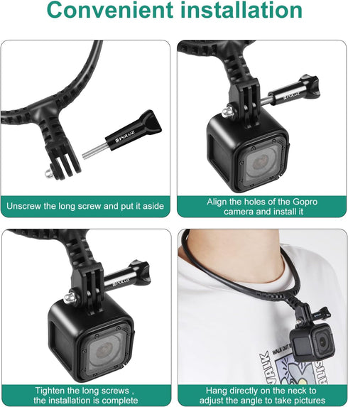 PULUZ Adjustable Neck Mount for GoPro Action Cameras - POV Selfie Holder Lanyard Strap