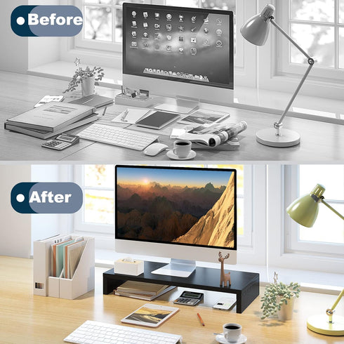 TEAMIX 20 inch Monitor Stand Riser, Wood Stand for Desk, Computer Stand with Keyboard Organizer, Black