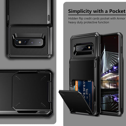Vofolen Galaxy S10 Wallet Case - Scratch Resistant Dual Layer Protective Bumper with 4 Card Slots (Black)