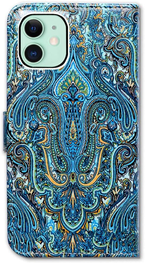 Case for iPhone 11, Princely Paisley Flip Leather Wallet Cover with Credit Card Slot & Kickstand