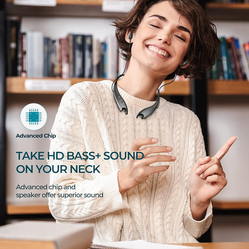 Neckband Headphones, Around The Neck Bluetooth Headphones w/Noise Cancelling Microphone, Bluetooth Headset w/ 22hrs Playtime, Neck Earphones Stereo Bass, for Music, Conference, Video, Call