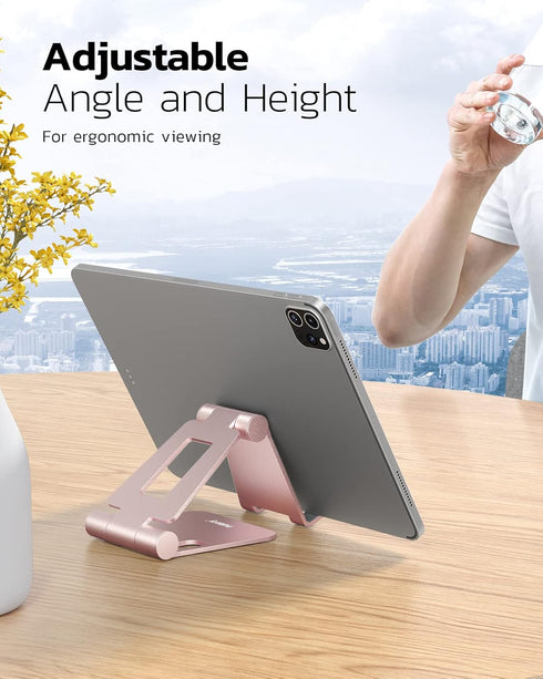 Nulaxy Dual Folding Cell Phone Stand, Fully Adjustable Foldable Desktop Phone Holder for Phone 15 14 13 12 11 Pro Xs Xs