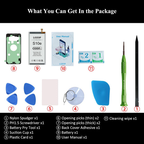 S10e Battery Replacement Kit for Samsung Galaxy S10e SM-G970U/U1/F/W/X, Includes Repair Tools Kit and User Manual