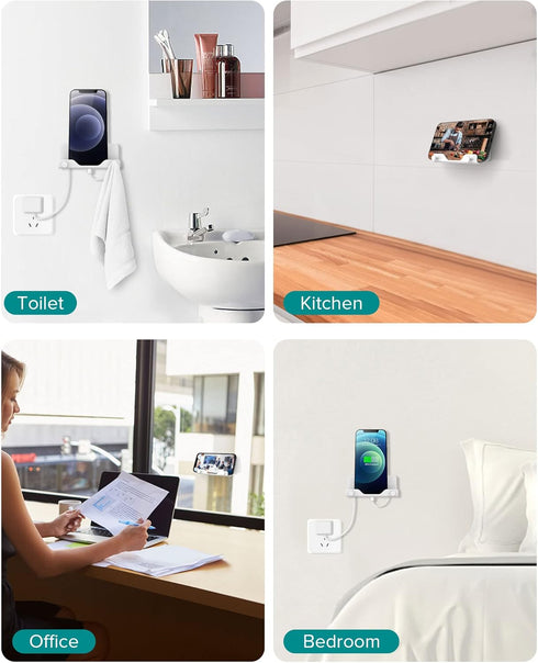 HomeMount Hands Free Wall Mount Phone Holder with Adhesive Strip for Bedroom Living Room Kitchen Compatible with All
