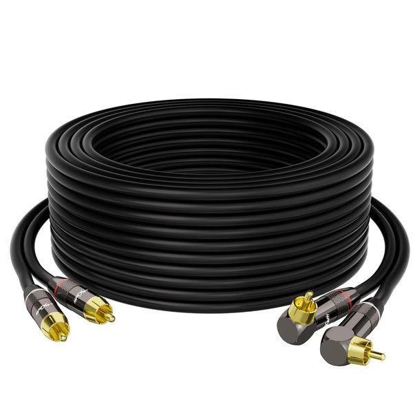 RCA Cable 10 FT, 90 Degree Right Angle 2RCA to 2RCA Stereo Audio Cable, Gold-Plated Plug for Home Theater and Speaker