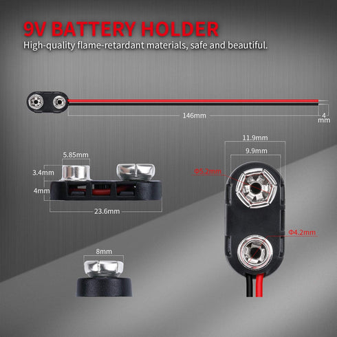 DAIERTEK 10pcs 9V Battery Connector Snap Clip I Type with Alligator Clips and DC Male Power Plug