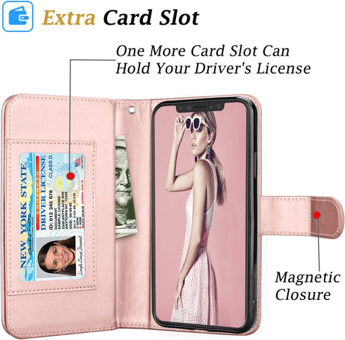 Takfox 11, 11 6.1 11-Rose Wallet Case for iPhone iPhone Leather Wallet Case with ID Credit Card Holder Slots Folio Flip