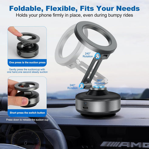 Generic 360 16/15/14/13/12, Electric Vacuum Magnetic Suction Phone Holder, Rotating, Universal Compatibility, Phone