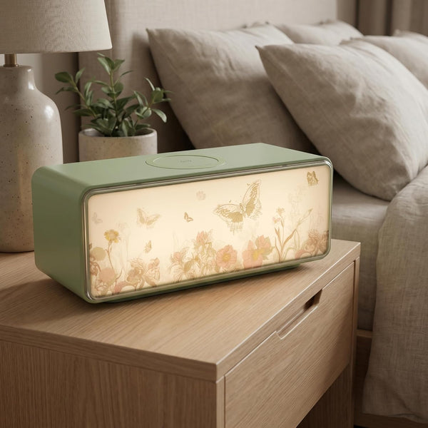 DUSVALLY Bluetooth Speaker with Fast Wireless Charger, Adjustable Night Light for Bedroom,