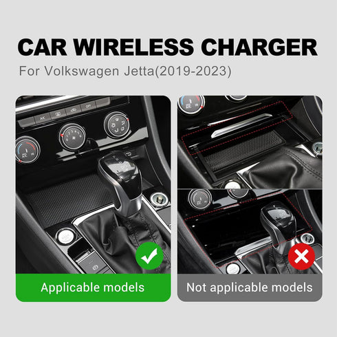Compatible with Volkswagen Jetta Sprint 2019-2023 Wireless Charger Pad, Silicone Dual Charging Ports 15W Adapter (Black)