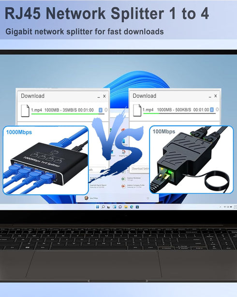 Ethernet Splitter 1 to 4, 1000Mbps High Speed Ethernet Cable Splitter with LAN Cable for 4 Devices