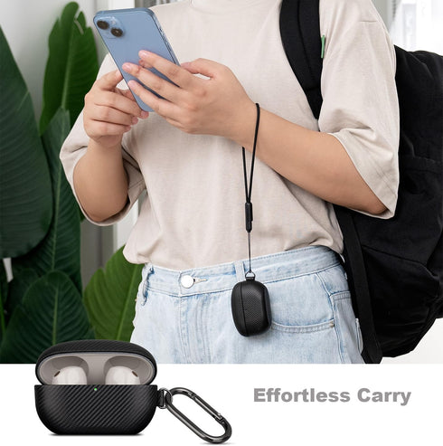 LOPIE Carbon Fiber Texture Case for Sony WF-1000XM5 with Cleaner Kit, Vegan Leather Cover for Charging Case - Black