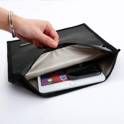 Faraday Bag, Signal Isolation Bag for Phones, Fireproof Shield Pouch, Prevents Hacking,Tracking,and NFC/WiFi/Bluetooth for Tablets, Phones, Key Fobs (9.8"X11", Black) by Quctak