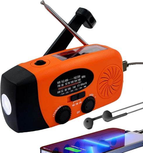 5000mAh Weather Emergency Radio, Portable Solar AM/FM/NOAA Hand Crank Radio with SOS, Power Bank (Orange)