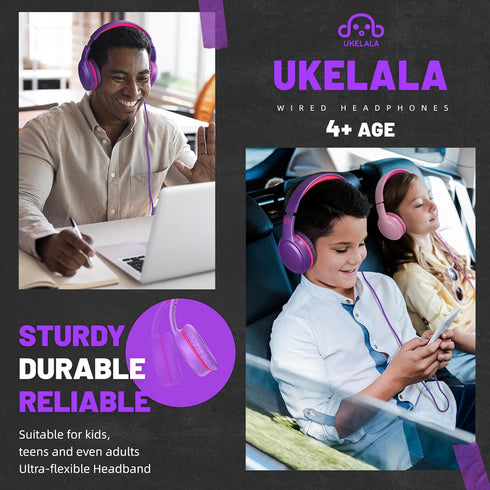 U2 Wired Headphones for Kids Girls - Lightweight Foldable for School, Airplane, Compatible with PC, Laptop, Tablet,