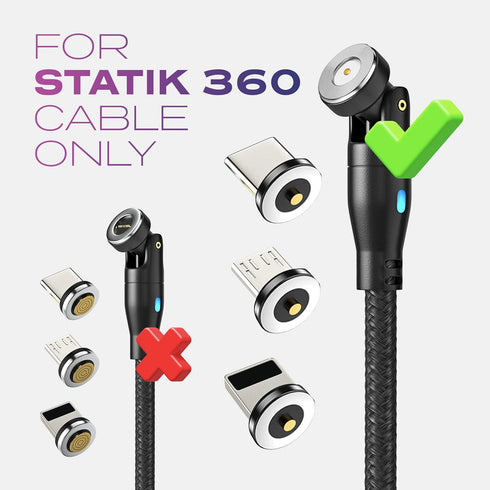 Statik Magnetic Connectors for Magnetic Charging Cable, 3-pack USB-C, Micro USB, i-Product Adapters