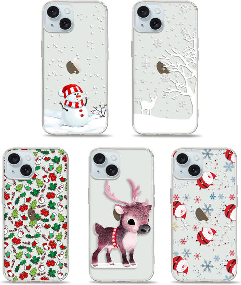 Lafunda Cute Clear Glitter Xmas Snowflake Series Protective Phone Case for iPhone 15 for Women Girls Kids Men (Tree)