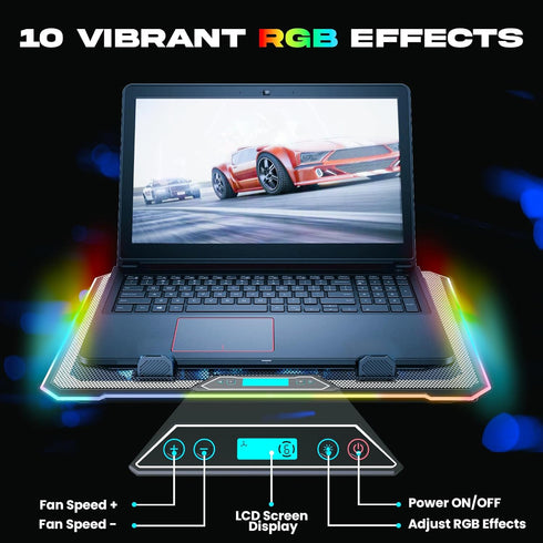 KLIM V15 Gaming Laptop Cooling Pad with 15 Fans, RGB Cooler, Adjustable Stand, Compatible up to 17 Inches