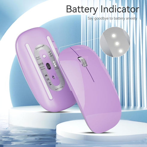 TENMOS M18 Bluetooth Mouse, USB C Rechargeable Wireless, Triple Mode (Dual Bluetooth+USB) - Purple