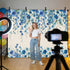 VANPTBNHS 10x8ft Curtain,Country Photography Backdrop,Retro Blue Flowers on Jam Professional Photography Background