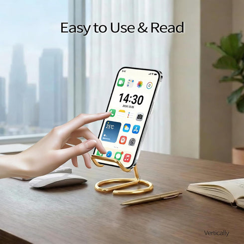 CREECHWA Phone Stand for Desk, Sturdy Metal Gold-Plated Phone Stand for Office Desk, Hands-Free Phone Charging Holder