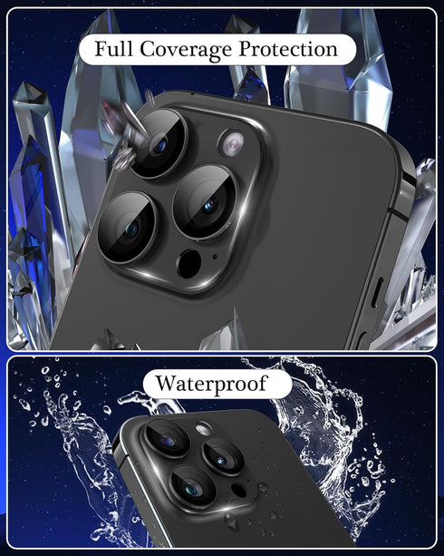 3D Metal Tempered Glass Camera Lens Protector for iPhone 15 Pro/Pro Max - Anti-Explosion Black Cover