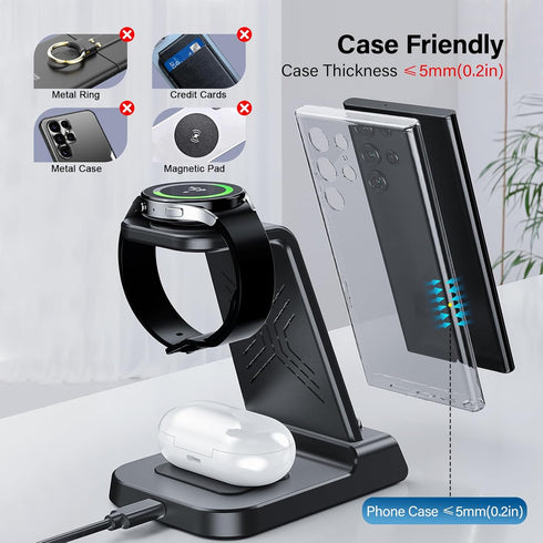 3 in 1 Wireless Charging Station for Samsung Galaxy S24 Ultra/S23 Ultra/S22/S21/Note 20/Z Flip 6/Fold 6, Wireless