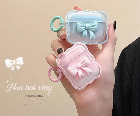 Cute AirPods 2/1 Generation Clear Case, Girly 3D Bow Design, Soft TPU Protective Cover with Cleaner Kit