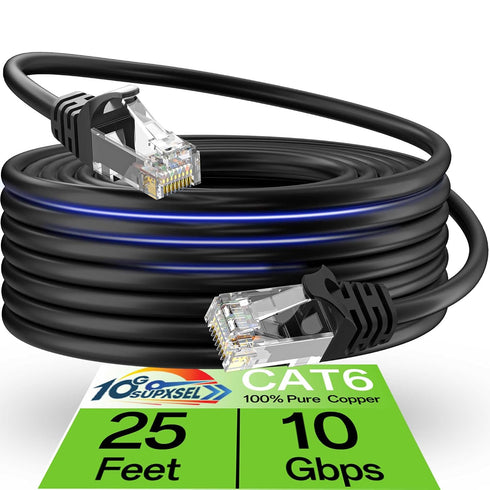 10Gsupxsel Cat 6 Ethernet Cable 25FT Outdoor&Indoor, Cat6 Ethernet Patch Cable 10Gbps, High-Speed