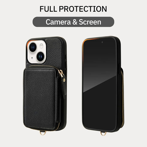ZVE iPhone 13 Wallet Case with Wristlet - Zipper Leather Case with RFID Blocking Card Holder Slots