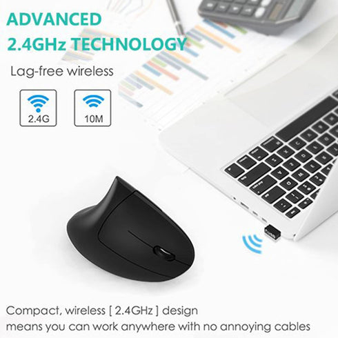 Lekvey Ergonomic Mouse, Vertical Wireless Mouse, Rechargeable 2.4GHz Optical Mouse with 3 Adjustable DPI Levels, Black