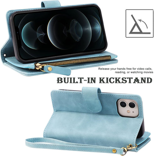 RANYOK Wallet Case for iPhone 11, Premium PU Leather Zipper Folio Wallet, RFID Blocking, Baby Blue