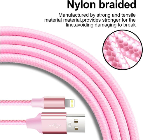 cugunu iPhone Charger, 5 Pack 3/3/6/6/10FT Apple MFi Certified USB Lightning Cable Nylon Braided Fast Charging Cord Compatible for iPhone 14/13/12/11/X/Max/8/7/6/5/SE/Plus/iPad - Pink by cugunu