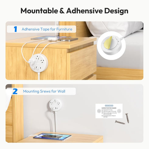 Flat Plug Power Strip with USB Ports, NTONPOWER Nightstand Charging Station, 5ft Short Extension Cord, White