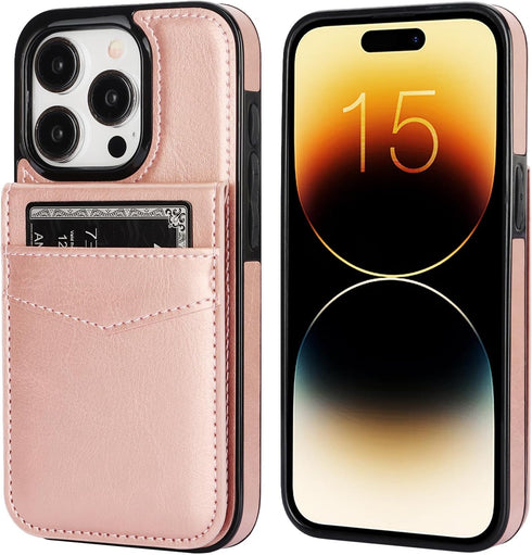 KIHUWEY iPhone 15 Pro Case Wallet, Flip Premium Leather Magnetic Clasp Kickstand Heavy Duty Protective Cover