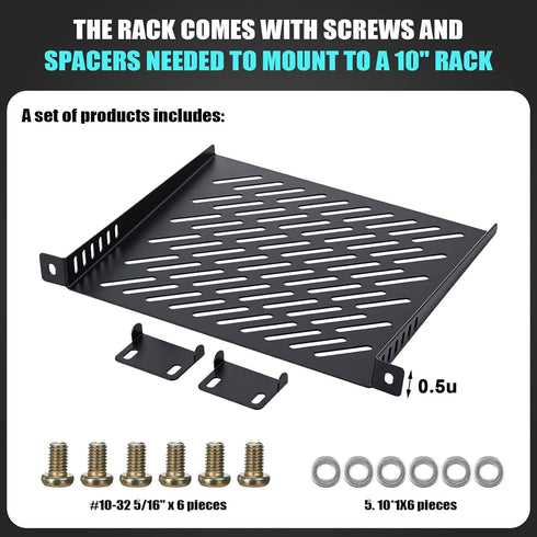 ElaraBerry 1 Pack 0.5u 7.87" 10" Server Rack Shelf Deep Ventilation Rackmount Cantilever Tray Bracket for Network
