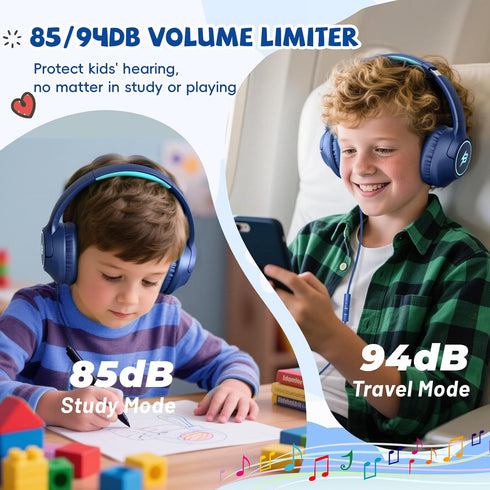 85/94dB 3.5mm Kids Headphones Wired for School, Volume Limit, Wired Over Ear Headphones for Kids Boys Girls