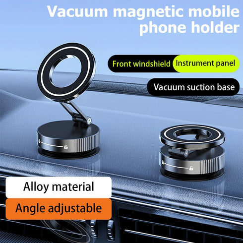 HZEL 360 Car Vacuum Magnetic Phone Holder, Suction Cup Foldable Vehicle Smartphones Mount, Rotatable Adjustable