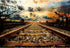 Eainb 10x8FT Sunset Old Train Track Backdrop Vintage Railway Station Photography Background for Photoshoot Nature