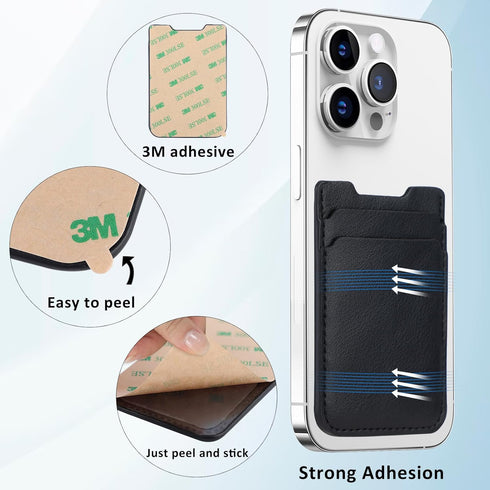 Phone Wallet Stick on, 2Pack Leather Credit Card Holder for Back of Phone Case, Double Pocket Sticker for iPhone,